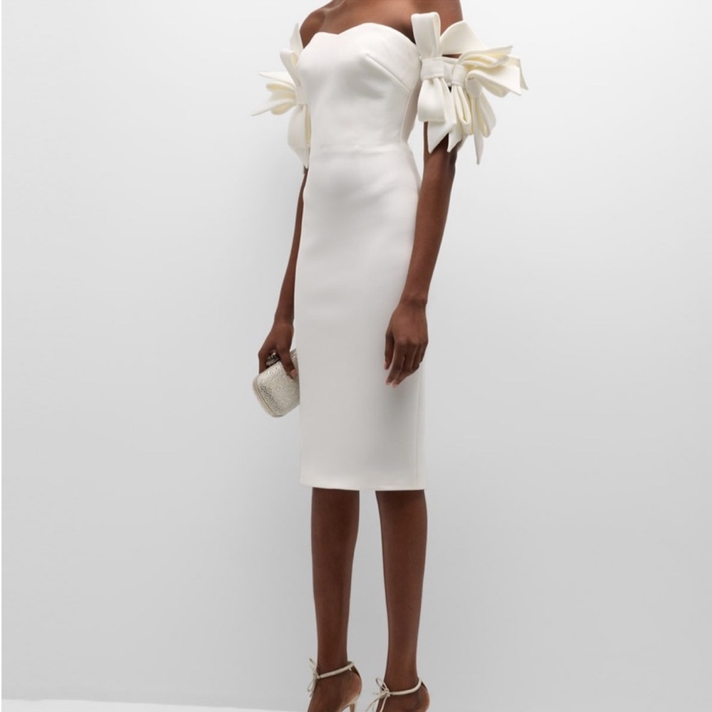 NWT Jovani off-shoulder bow-embellished midi dress